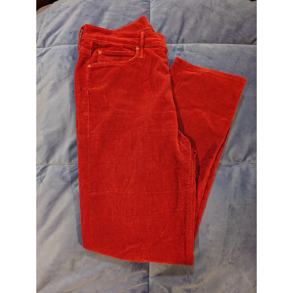 Mother Red Corduroy Mid Rise Dazzler Hopscotch Straight Leg Pants Womens-Size 30